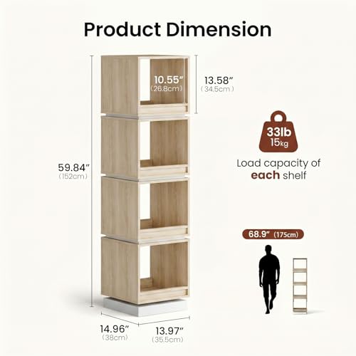 Image of ModernMate 4-Tier Rotating Bookshelf Tower, 360 Spinning Bookcase