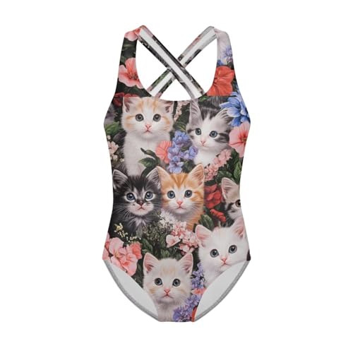 Image of WELLFLYHOM Girls Swimsuit 5-14 Cross Back Swimwear Full Coverage One Piece Bathing Suit Sleeveless Beachwear