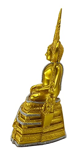 Buddho Chinnaraj Buddha Statue 12" H. Thai Buddha Statue For Home Decor Buddha Sculpture Small Gift Office Gift Office Decor Figurines Meditation Decor (Gold Plus Diamond) #TOP4