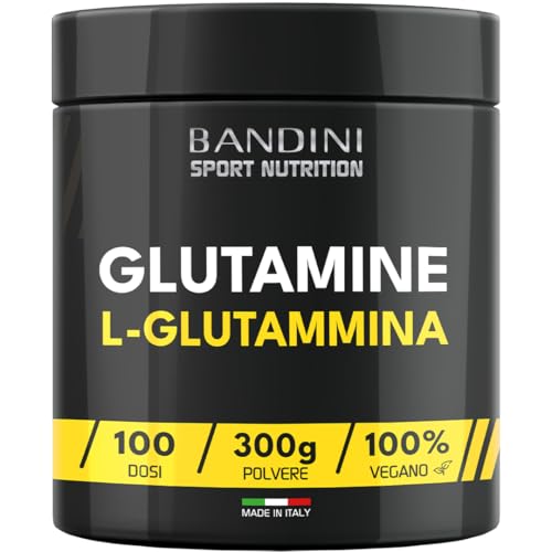 Bandini® L-Glutammina Pura in Polvere, Aminoacido utile per Esercizi Fisici ad Alta Intensità e per la Massa Muscolare, Glutammina 100% Vegan, Glutamine POWDER, Palestra e Sport, Confezione da 300g