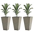 Outsunny Set of 3 Tall Planters with Drainage Hole, 28" Outdoor Flower Plant Pots, Indoor Planters for Porch Patio and Deck, Gray
