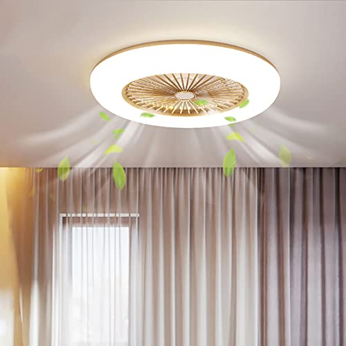 Modern LED Ceiling Fan Light,KWOKING Invisible 22 inch Ceiling Fan,Dimmable Low Hang Ceiling Fan Light,Adjustable Speed,with Remote Control in Gold