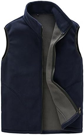 BOSOZOKU Mens Thermal Fleece Vest Full Zip Gilet Sleeveless Casual Bodywarmer Waistcoat Outdoor Fleece Jacket(L,Dark blue)