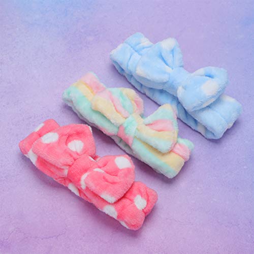 Lurrose Faixa de cabelo facial para spa com 3 peças em forma de laço, para lavar cosméticos