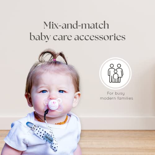 Pacifier Clip By Dodo Babies Pack Of 4 + Pacifier Case, Premium Quality For Girls Modern Designs Universal Holder Leash For Pacifiers, Teething Toy Or Soothie #TOP1