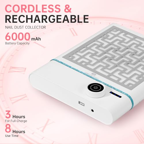 CHRISTINE SHELLY Nail Dust Collector, Bling Diamond Cordless Rechargeable 5000RPM Vacuum Nail Tech Fan Extractor, Professional Nail Duster Suction, Low Noise, Salon&Home — view 4