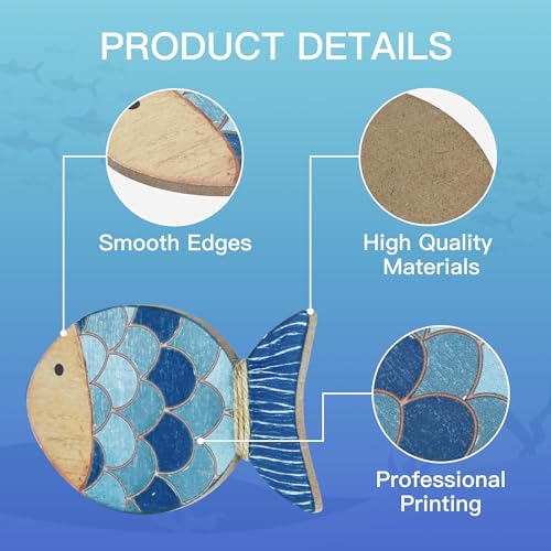 Putuo Decor 4 Pcs Wood Fish Wall Art, Nautical Beach Decor, Wooden Fish Hanging Sculptures, Blue (5.5 In) - Image 3