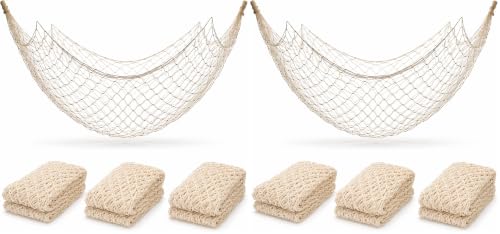 Image of 4E's Novelty Fish Net Decorative - Pack of 3 - Natural Cotton Fishnet Decor - Each 14 x 4 feet - for Mermaid Party Decorations, Luau Tropical Nautical Beach Table Cover