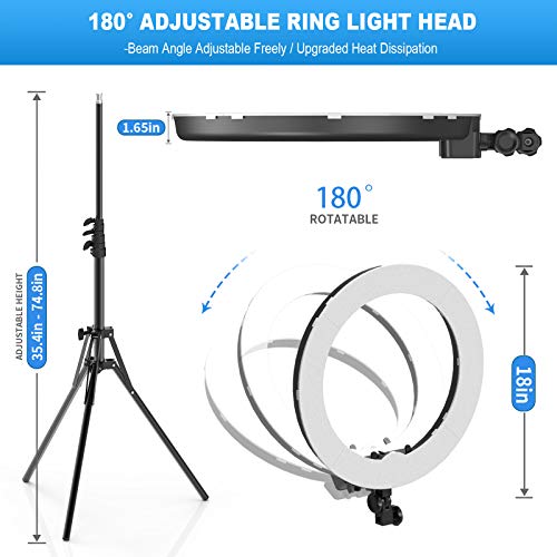 Ring Light With Stand And Phone Holder, Ivisii 18 Inch Ring Light，55W 5500K Led Ring Light For Live Stream/Makeup/Youtube Video, Dimmable Led Beauty Selfie Ring Light For Tiktok Photography #TOP3