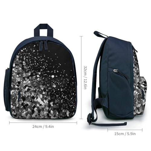 Black White Glitter Backpack Small Book Bag with Side Pocket, Lightweight Durable Backpack, Travel Rucksack, Blue-style2