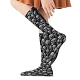 HEBVASS Women's Fashion Lightweight Socks Black Skull Head, Cute Compression Knee High for Daily Wear Running Hiking Travel Casual Comfort