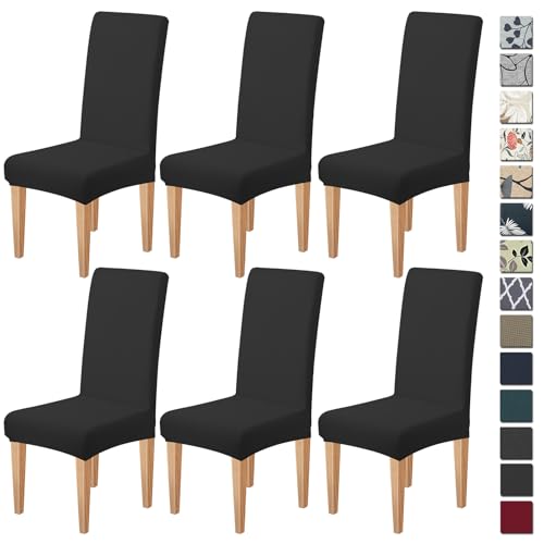 Dioxide Stuhlhussen 6er Set Stretch Stuhlhussen Schwingstühle Elastische Hussen Stuhlbezug Abnehmbarer Waschbarer Stühle Schutz für Küche Stuhlhülle Restaurant Hotel Bankett Hochzeit (Schwarz,6 Stück)