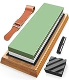 Sharpening Stone Whetstone Set Wet Stones Water Stone Knife Sharpener with Non-Slip Bamboo Base Angle Guide Flattening Stone Leather Strop for Knives,Scissors,Chisels,Hatchet, Garden Tools