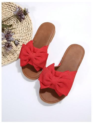 Image of GORGLITTER Women's Bow Flat Sandals Open Toe Slip On Slide Slipper Shoes | Sandals Women Comfortable, Dressy Sandal Women, Y2k Shoes, Dress Slippers for Women, Flats
