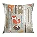 Emvency Throw Pillow Covers Forest Cute Fox Bear Bunny Elk Hedgehog Birds Mushrooms Trees Decor Pillowcases Polyester 16 X 16 Inch Square Hidden Zipper Home Cushion Decorative Pillowcase