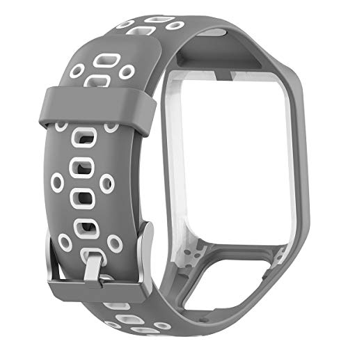 Volwco Banda para Tomtom Runner 2 3, Spark 3, Golfer 2, Adventurer, reemplazo de Correa de Silicona para Mujer y Hombre, Gris Blanco