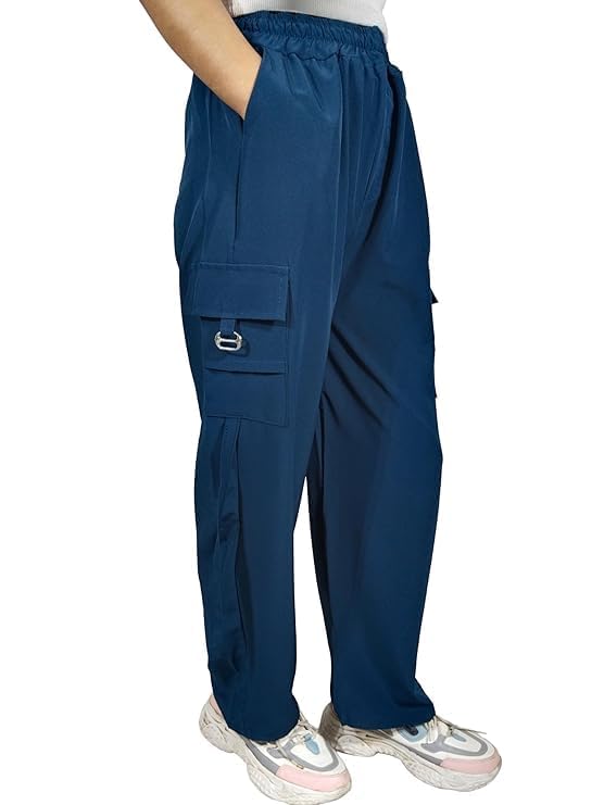 Image of ARYANSH Shoppe 4 Pocket Straight-Fit Cargo Trouser Pants for Kids Girls | Stylish High-Waist Casual Wear with Pockets | Small to XXL