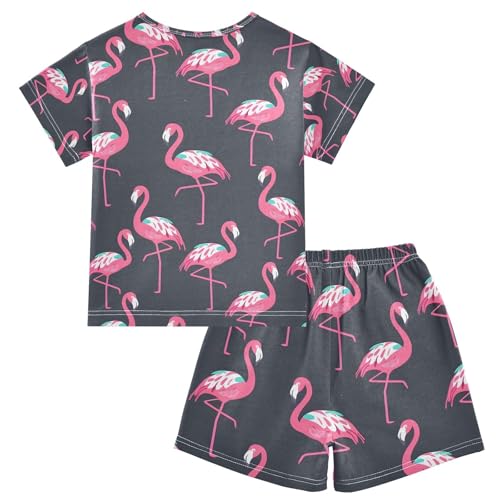 ALAZA Flamingo Bird Black Pajamas Set Short Sleeve Cotton Sleepwear Summer Pjs 2 Piece 5-14Y2