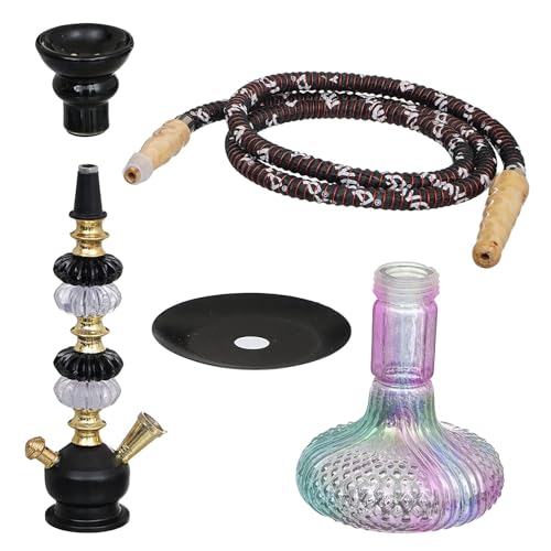 Image of Rainbow Metallic Glass Base, Black and Gold Stem, Complete with Hose and Bowl