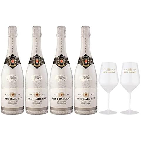 Brut Dargent - Geschenkset 4 Flaschen Ice Chardonnay Halbtrocken Sekt + 2 Gläser Cover