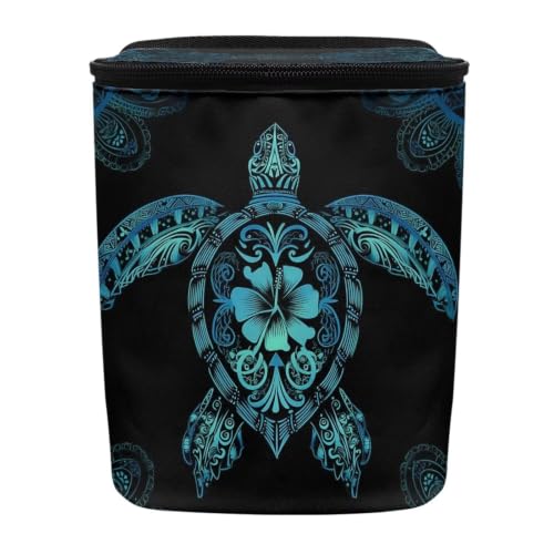 Image of Talayituse Blue Hibiscus Turtle Print Car Trash Can Portable Auto Garbage Bin Multifunctional Vehicle Interior Accessories with Adjustable Straps Universal Fit Truck SUV Sedan