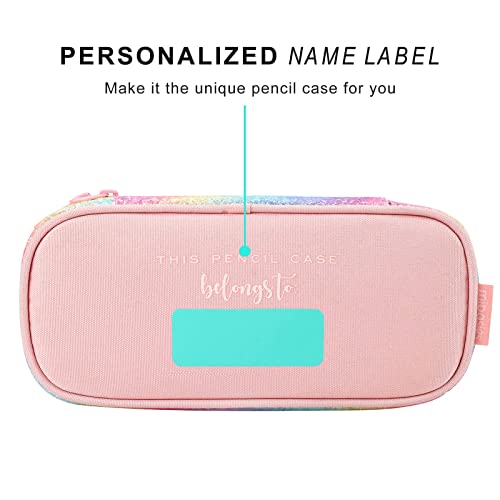 Image of mibasies Girls Pencil Case for Kids, Multi-Slot Pencil Pouch, Pink Blue Rainbow