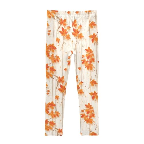 KLL Autumn Leaf on Old White Wooden Toddler Girls' Legging Stretchy Full Length Dance Pants Sports2
