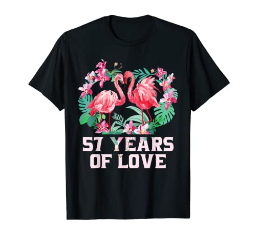 57 aniversario de boda Flamingos Pareja Esposa Marido Camiseta