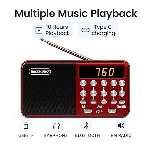 Image of Portable Digital Radio Speaker with LED Display, High-Gain FM Antenna, Numeric Keypad Control FM Antenna | Numeric Keypad | Lightweight (FM-680-RED)