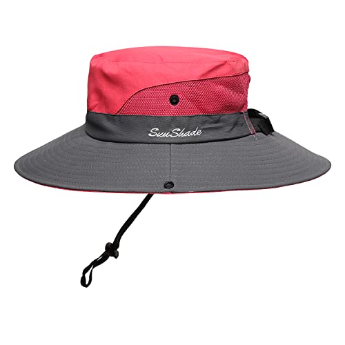 Image of Womens Summer Sun Hat Beach Hat Wide Brim Outdoor UV Protection Hat Foldable Cool Mesh Ponytail Bucket Hat