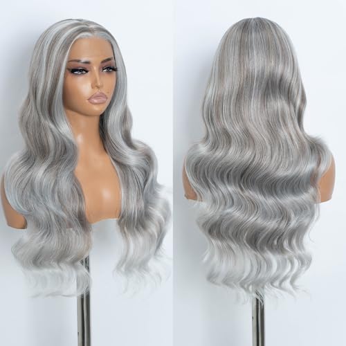Perruque synthétique ondulée 66 cm avec dentelle frontale invisible