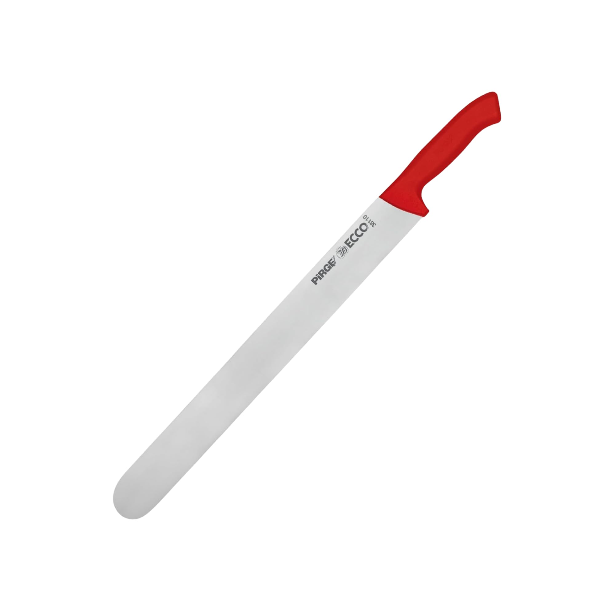 Pirge Profesjonalny nóż do krojenia kebaba i donera, 55 cm, bardzo ostry, długi nóż do mięsa, czerwony, ergonomiczny uchwyt, stal nierdzewna