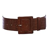 2 1/4' Wide Ladies High Waist Faux Crocodile Print Patent Leather Fashion Belt, Light Brown | M/L -...