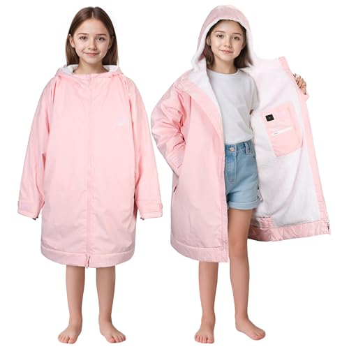 Image of Catalonia Waterproof Kids Swim Parka with Hood, Sherpa Lined Swim Coat with Inner Pocket & Write-On Name Tag