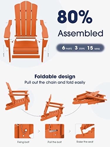 Kingyes Folding Adirondack Chair, Hdpe All-Weather Folding Adirondack Chair, Orange #TOP1