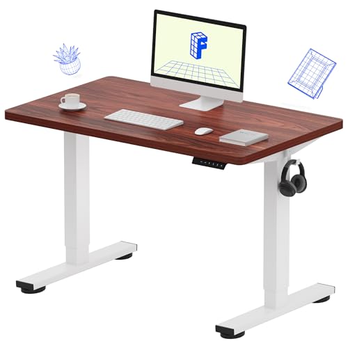 FLEXISPOT EN1 Electric Standing Desk, Sit Stand Desk Home Office Workstation, 42x24, Walnut Desktop + White Frame