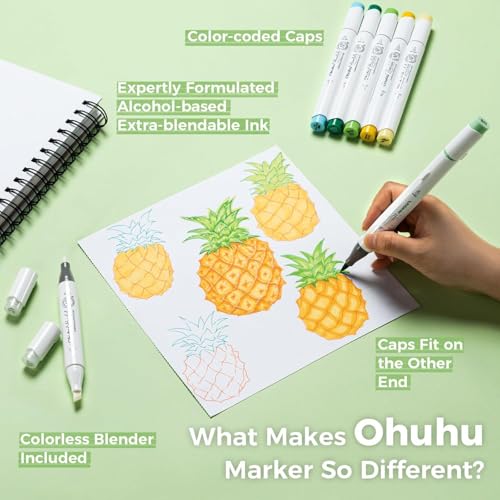 Image of Ohuhu Alcohol Markers Brush Tip - Double Tipped Alcohol Based for Beginners Artist Sketching Adult Coloring Illustration - Brush Chisel Dual Tips - 24 Basic Colors of Markers Honolulu,Multicolour