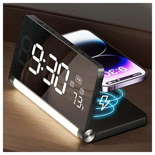 3 in 1 Alarm Clock, Digital Alarm Clock with Wireless Charging, 3 Colors Night Light, Large Display, Foldable Alarm Clocks for Bedrooms, Cool Stuff Alarm Clock