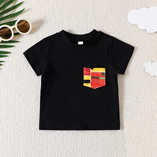 Big Bow Outfits Newborn Infant Boys Solid Pocket Short Sleeve T Shirt Tops Geometric Print Long (Black, 6-12 Months) #TOP4
