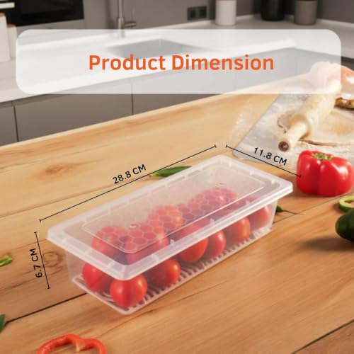 Image of CHONGZFU Fridge Storage Box (Pack of 6) Fridge Organiser Storage Boxes with Removable Drain Plate, Lids, Stackable Organizer, Fridge Storage Box Keep Fruits, Vegetables Fresher, 1500 ML