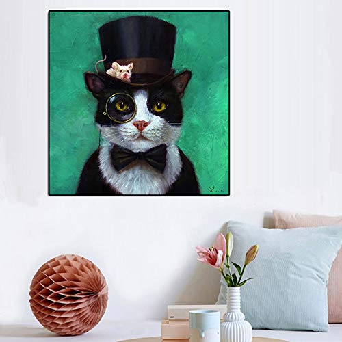 mmzki Cartoon Tier Leinwand Malerei Eine Katze und Eine Maus Mit Brille Bild Poster Für Kinder