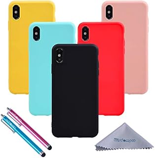 wisdompro iPhone Xs Max Case Bundle of 5 Pack Extra Thin Slim Jelly Soft TPU Gel Protective Case Cover for Apple iPhone XS Max (BlACK, Aqua Blue, Naked Skin Pink, Yellow, Red)- Candy Color