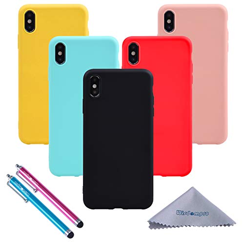 Wisdompro Case for iPhone Xs Max, Bundle of 5 Pack Extra Thin Slim Jelly Soft TPU Gel Protective Case Cover for Apple iPhone Xs Max (Black, Aqua Blue, Naked Skin Pink, Yellow, Red)- Candy Color