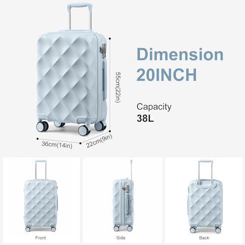 Somago Luggage Sets 20in Carry on Suitcase with TSA Lock YKK Zipper Spinner Wheels ABS Hardside Luggage 3 Piece Weekender Bags Travel Set, Light Blue3