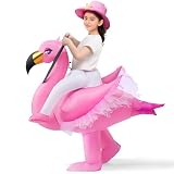 Spooktacular Creations Kids Inflatable Costume, Pink Riding an Elegant Flamingo, Halloween Ride-on Flamingo Costumes, Funny Blow Up Inflatable Suit for Girls, (Pink, S)