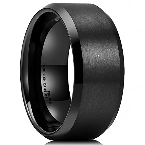 King Will Tungsten Men's Wedding Ring - Available in 6mm to 10mm, Black/Silver, Matte Finish, Beveled Polished Edge, Comfort Fit Black-10mm 7