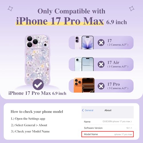 GVIEWIN for iPhone 17 Pro Max Case Compatible with MagSafe [Curly Wave Edge][Full Camera Protection] Floral Translucent Shockproof Magnetic Women Phone Case for 17 Pro Max, Apricot Blossom/Purple by GVIEWIN - Used condition - US$20.69