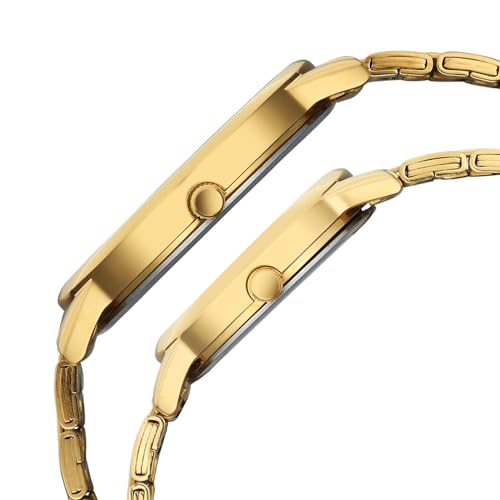 Image of Titan Bandhan Eternal Pair Analog with Date and Green Dial Yellow Gold Stainless Steel Strap Watch for Couples - 19672967YM01