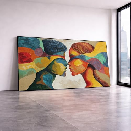 Tableau abstrait sur toile couple romantique coloré pour la décoration du salon en format 60x105 cm
