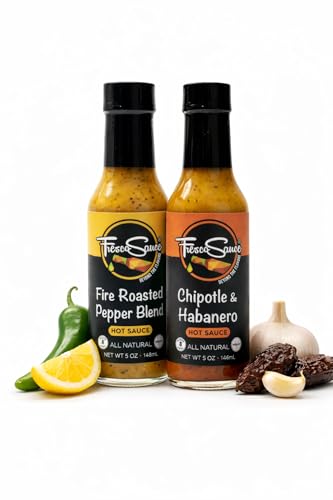Fresco Sauce - Two Pack Combo - Fire Roasted Pepper Blend - Chipotle & Habanero - Flavorful Hot Sauces - All Natural- Vegan - Gluten Free - 5 fl oz - A Perfect Hot Sauce Variety Pack Fresco Sauce - Two Pack Combo - Fire Roasted Pepper Blend - Chipotle & Habanero - Flavorful Hot Sauces - All Natural- Vegan - Gluten Free - 5 fl oz - A Perfect Hot Sauce Variety Pack